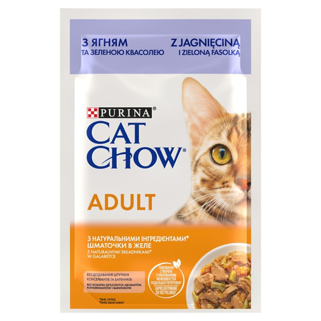 Purina Cat Chow Adult 10x85g Mokra Karma Dla Kota z Jagnięciną i Zieloną Fasolką w Galaretce