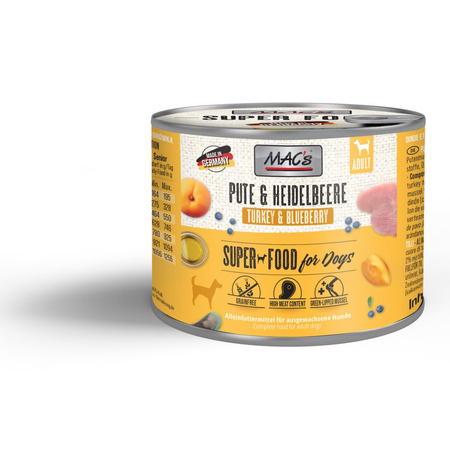 MAC's Dog Bezzbożowa Mokra Karma Dla Psa Z Indykiem I Borówką 200g Na Stawy Skórę Sierść