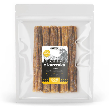 Uniszki Kabanosy z Kurczaka z Ryżem 100g Naturalny Gryzak Przysmak Dla Psa
