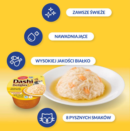 Inaba Cat Dashi Delights 6x70g Uzupełniająca Karma Dla Kota Bulion z Kurczakiem i Serem