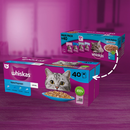 Whiskas Adult 40x85g Rybne Przysmaki Mokra Karma Dla Dorosłych Kotów 4 Smaki W Galaretce