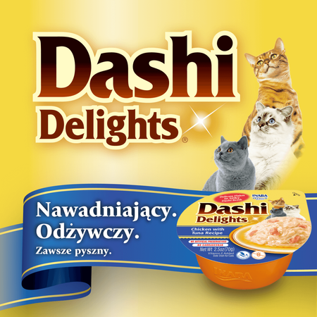 Inaba Cat Dashi Delights 6x70g Uzupełniająca Karma Dla Kota Bulion z Kurczakiem Tuńczykiem i Przegrzebkami 3+3 Gratis