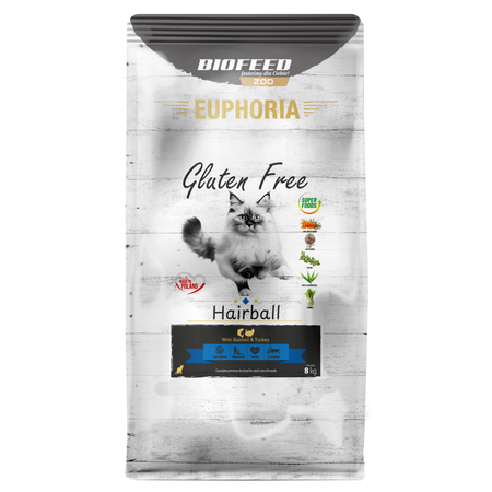 Biofeed Euphoria Gluten Free Hairball 8kg Sucha Karma Dla Kota z Indykiem i Łososiem