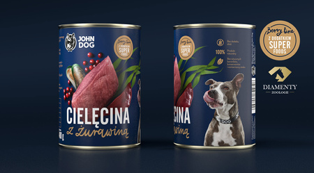 John Dog Berry ADULT CIELĘCINA z żurawiną 400g - Mokra Karma dla psów, 96% mięsa