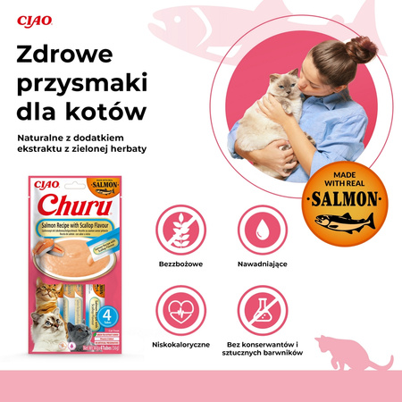 Inaba Cat Churu Salmon With Scallop Flavour 4x14g (56g) Kremowy Przysmak Dla Kota Pasta z Łososiem i Przegrzebkami