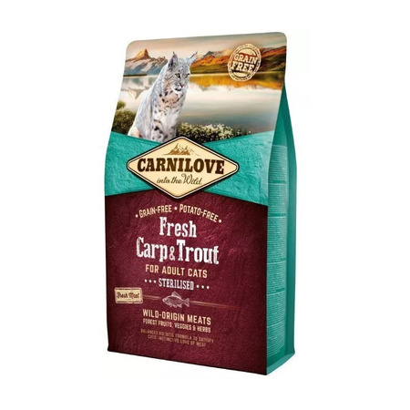 CARNILOVE CAT FRESH CARP & TROUT STERILISED FOR ADULT 2KG - sucha karma dla sterylizowanych kotów, karp i pstrąg