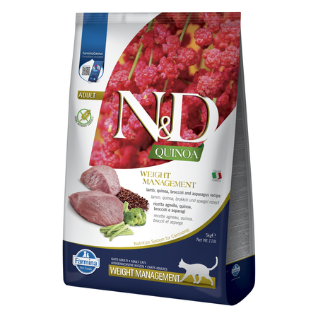 Farmina N&D Cat Quinoa Weight Management Lamb & Broccoli 5kg Sucha Karma z Jagnięciną Dla Kota Redukcja Nadmiernej Masy Ciała
