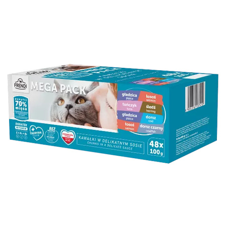 Frendi Mix Rybnych Smaków w Delikatnym Sosie 48x100g Karma Mokra Dla Kota