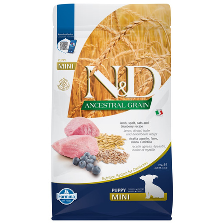 Farmina N&D Ancestral Grain Puppy Mini 2,5kg Sucha Karma Dla Szczeniąt Małych Ras Z Jagnięciną