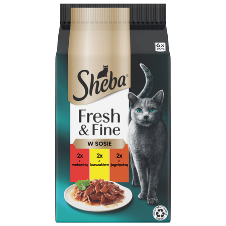 Sheba Fresh&Fine 72x50g Mokra Karma Dla Kotów W Sosie Z Wołowiną Kurczakiem Jagnięciną