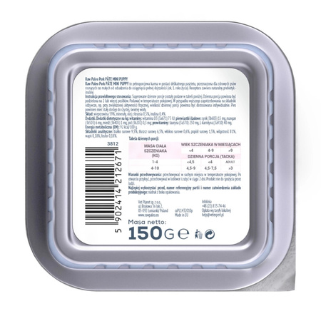 Raw Paleo Pork Pate Mini Puppy 150g Monoproteinowa Mokra Karma Pasztet Dla Szczeniąt Małych Ras Z Wieprzowiną