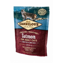CARNILOVE CAT SALMON SENSITIVE&LONG HAIR 400G - sucha karma dla wrażliwych oraz oraz długowłosych kotów, z łososiem