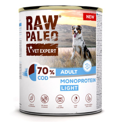 Raw Paleo Adult Monoprotein Light 800g Bezzbożowa Mokra Karma z Dorszem Dla Psów z Tendencją Do Nadwagi
