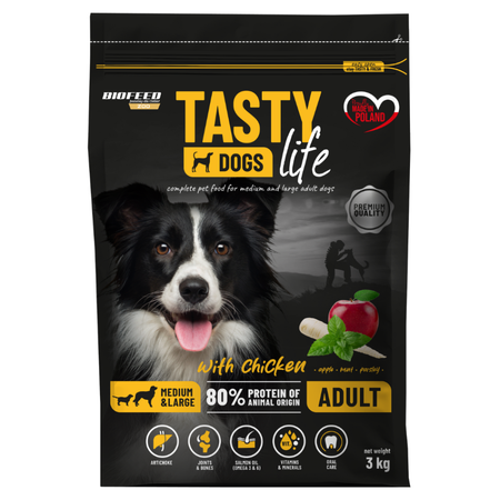 Biofeed Tasty Dogs Life Adult 3kg Sucha Karma Dla Dorosłych Psów Średnich I Dużych Ras Z Kurczakiem