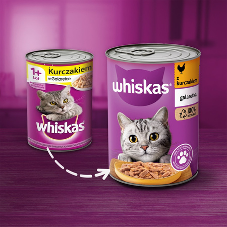 Whiskas Adult Puszka 24x400g Mokra Karma Pełnoporcjowa Dla Dorosłych Kotów Kurczak W Galaretce