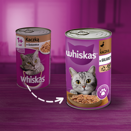 WHISKAS 1+ z Kaczką w Galaretce 48x400 g Puszka Mokra karma dla kotów dorosłych
