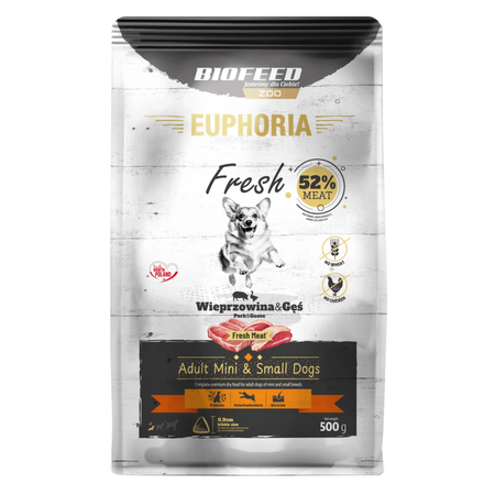 Biofeed Euphoria Fresh Pork & Goose 500g Sucha Karma Dla Dorosłych Psów Miniaturowych I Małych Ras Ze Świeżą Wieprzowiną