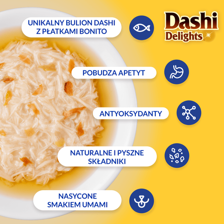 Inaba Cat Dashi Delights 6x70g Uzupełniająca Karma Dla Kota Bulion z Kurczakiem i Płatkami Bonito 3+3 Gratis