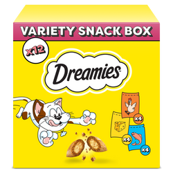 DREAMIES Variety Snack Box – karma uzupełniająca dla kotów (z kurczakiem, z serem i o smaku łososia) - 720g - 12x60