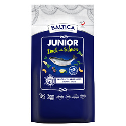 Baltica Junior Kaczka z Łososiem L/XL 12kg Bezzbożowa Sucha Karma Dla Szczeniąt Dużych i Olbrzymich Ras