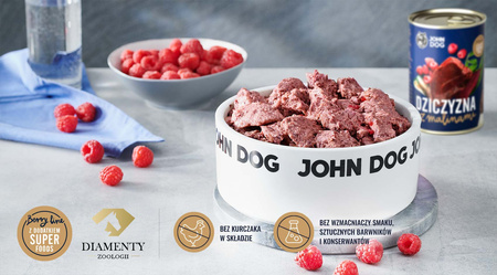 John Dog Berry ADULT DZICZYZNA z malinami 400g - Mokra Karma dla psów, 96% mięsa