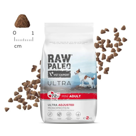 Raw Paleo Ultra Beef Adult Mini 2kg Sucha Karma z Wołowiną Dla Psów Dorosłych Ras Małych