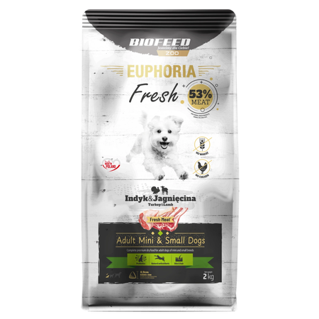 Biofeed Euphoria Fresh Turkey & Lamb 2kg Sucha Karma Dla Dorosłych Psów Miniaturowych I Małych Ras Ze Świeżym Indykiem