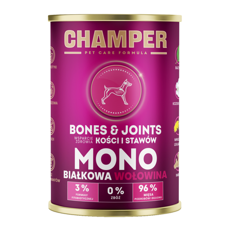 Champer Bones & Joints 6x400g Monobiałkowa Mokra Karma Dla Psa Mix Smaków Wsparcie Zdrowia Kości I Stawów