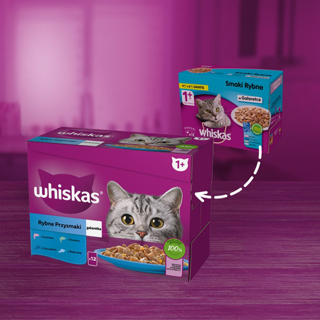 Whiskas Adult 48x85g Rybne Przysmaki Mokra Karma Dla Dorosłych Kotów 4 Smaki W Galaretce