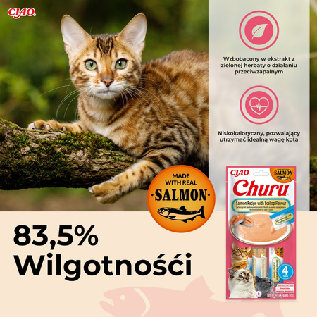 Inaba Cat Churu Salmon With Scallop Flavour 4x14g (56g) Kremowy Przysmak Dla Kota Pasta z Łososiem i Przegrzebkami