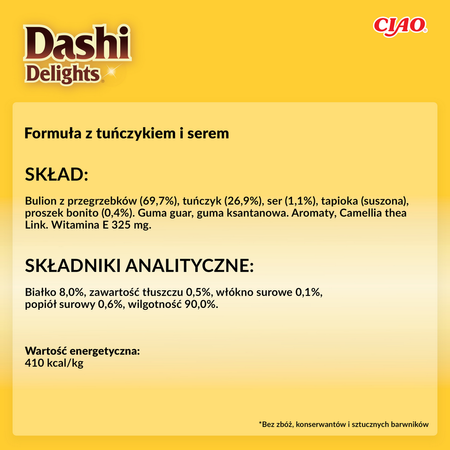 Inaba Cat Dashi Delights 70g Uzupełniająca Karma Dla Kota Bulion z Tuńczykiem i Serem