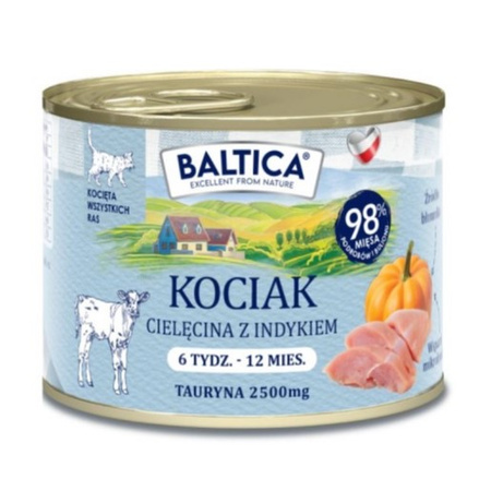 Baltica Smaki Regionów Cielęcina z Indykiem 185g Bezzbożowa Mokra Karma Dla Kociąt