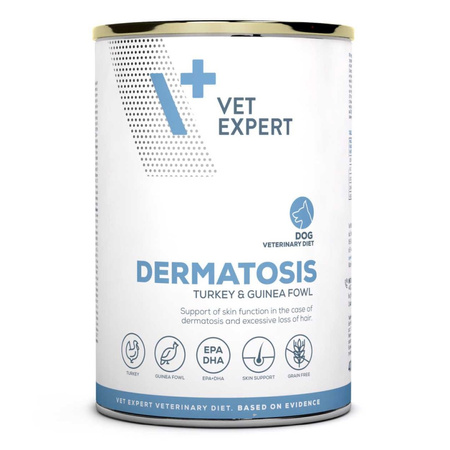 VetExpert Veterinary Diet Dermatosis Indyk & Perliczka 400g Mokra Karma Weterynaryjna Dla Psów z Zaburzeniami Dermatologicznymi