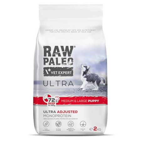 Raw Paleo Ultra Beef Medium & Large Puppy 2kg Sucha Karma z Wołowiną Dla Szczeniąt