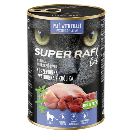Super Rafi Cat 12x400g Bezzbożowa Mokra Karma Dla Kotów Z Przepiórką I Wątróbką Z Królika