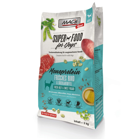 MAC's Dog Sucha Karma Monoproteinowa Z Wołowiną 3kg Dla Psów Skłonnych Do Alergii