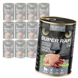 Super Rafi Cat 12x400g Bezzbożowa Mokra Karma Dla Kotów Sterylizowanych Z Perliczką I Sercami Z Kaczki