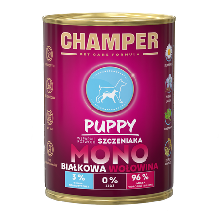 Champer Puppy Monobiałkowa 6x400g Mokra Karma Dla Szczeniąt Z Wołowiną Wsparcie Rozwoju