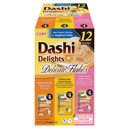 Inaba Cat Dashi Delights Delicate Flakes 12x40g Karma Uzupełniająca Dla Kota z Kurczakiem Serem i Łososiem