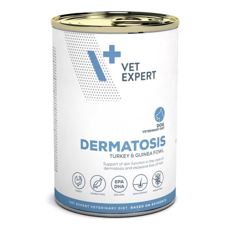 VetExpert Veterinary Diet Dermatosis Indyk & Perliczka 400g Mokra Karma Weterynaryjna Dla Psów z Zaburzeniami Dermatologicznymi