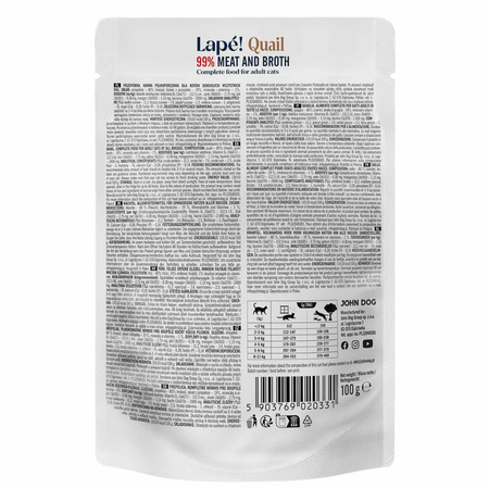 John Dog For Cats Lapé 100g Monobiałkowa Mokra Karma Dla Kota Z Przepiórką