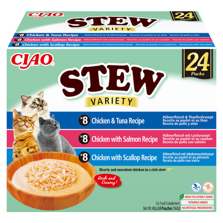 Inaba Cat Ciao Stew 48x40g Uzupełniająca Karma Dla Kota Potrawka z Kurczakiem Tuńczykiem Łososiem i Przegrzebkami
