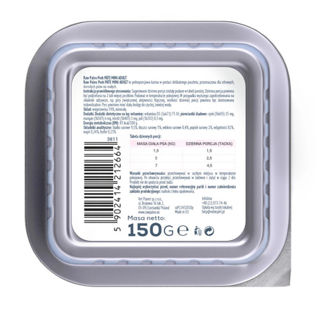 Raw Paleo Pork Pate Mini Adult 150g Monoproteinowa Mokra Karma Pasztet Dla Dorosłych Psów Małych Ras Z Wieprzowiną