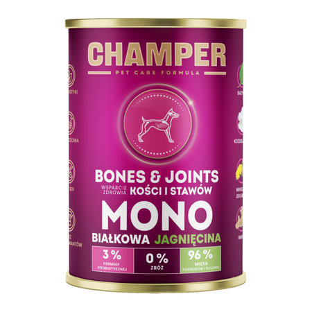 Champer Bones & Joints 6x400g Monobiałkowa Mokra Karma Dla Psa Mix Smaków Wsparcie Zdrowia Kości I Stawów