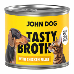John Dog Tasty Broth 140g Mokra Uzupełniająca Karma Dla Dorosłych Psów I Kotów Z Kurczakiem