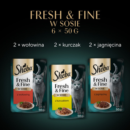 Sheba Fresh&Fine 72x50g Mokra Karma Dla Kotów W Sosie Z Wołowiną Kurczakiem Jagnięciną