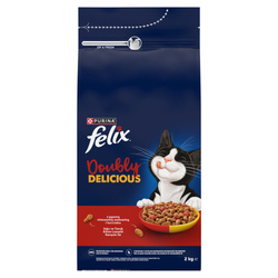 Purina Felix Doubly Delicious 2kg Sucha Karma z Wołowiną i Kurczakiem Dla Dorosłych Kotów