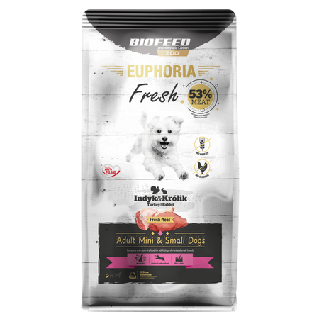 Biofeed Euphoria Fresh Turkey & Rabbit 500g Sucha Karma Dla Dorosłych Psów Miniaturowych I Małych Ras Ze Świeżym Indykiem