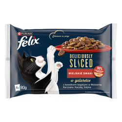 Felix Deliciously Sliced Wiejskie Smaki 4x80g Mokra Karma Dla Kota Wołowina Kurczak Kaczka Indyk